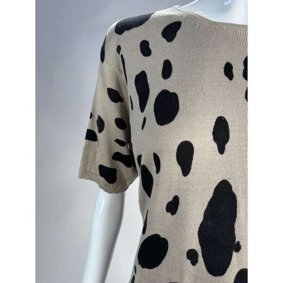Joseph A. Silk Polka Dot Sweater Beige & Black Size L 100% Silk Women's Short Sl - Picture 9 of 16